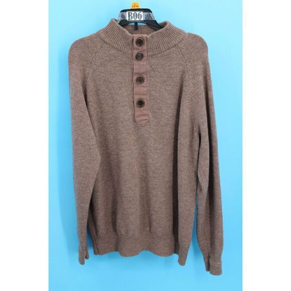 Beretta BROWN Lambswool Sweater Pullover Buttons w/Elbow Patches Mens M - Picture 1 of 8